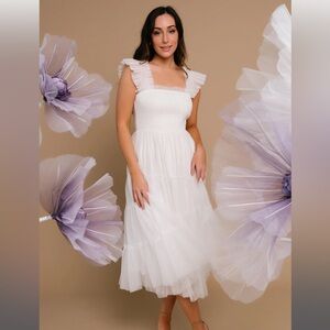 Smocked Tulle Emma Dress - White - Baltic Born